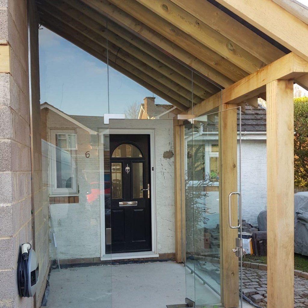 Shaped oversize glass porch in Winchester